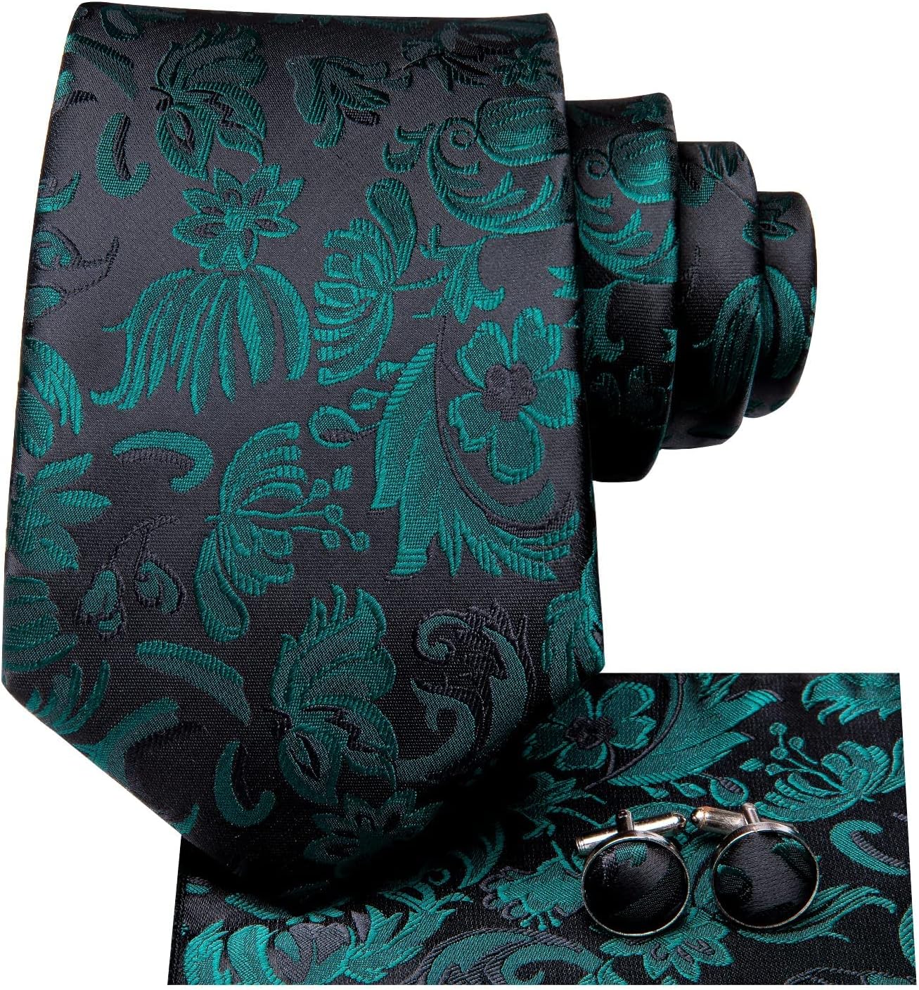 Dubulle Mens Paisley Striped Tie WOVEN Necktie for Men and Handkerchief Cufflinks Set Wedding Formal Business