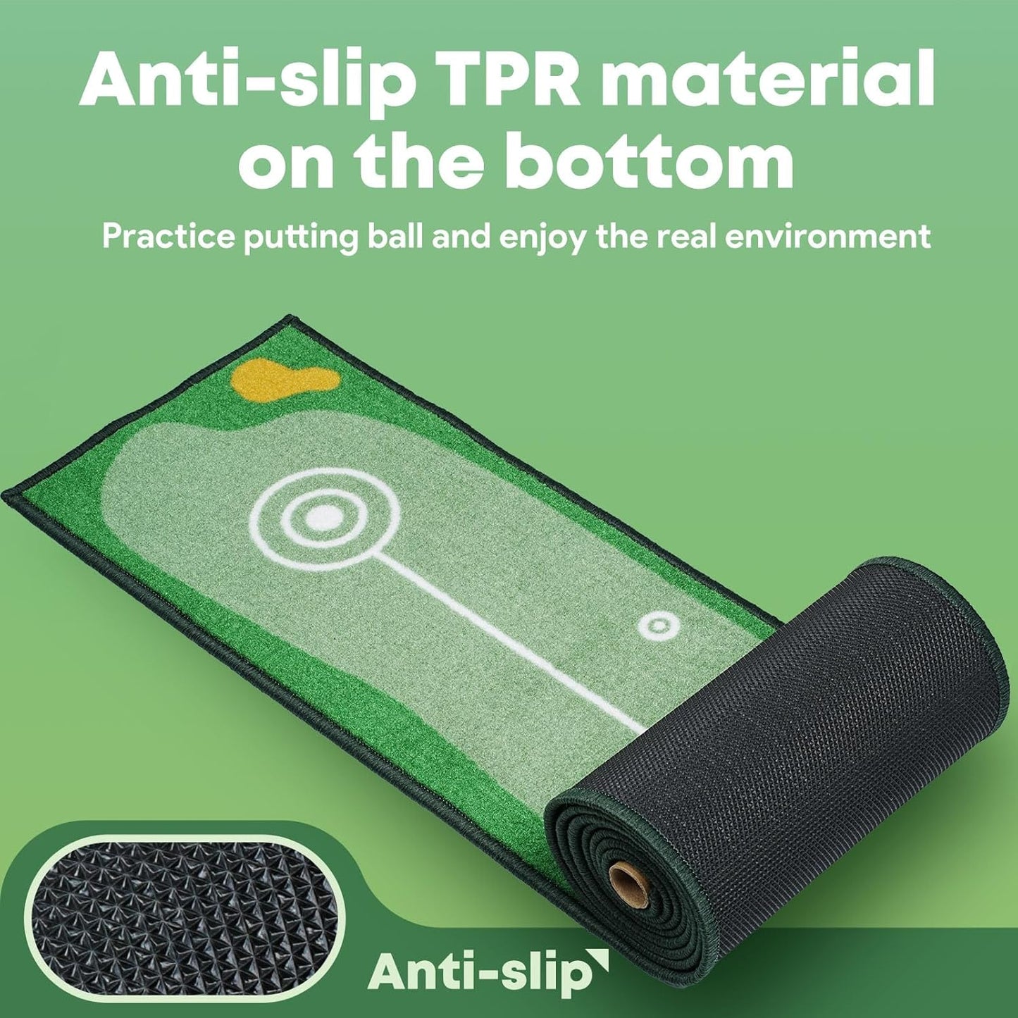 Golf Putting Mat Indoor & Outdoor Professional Practice Putting Green Mat with Distance Marker Anti Slip Backing Golf Accessories Portable Training Matt