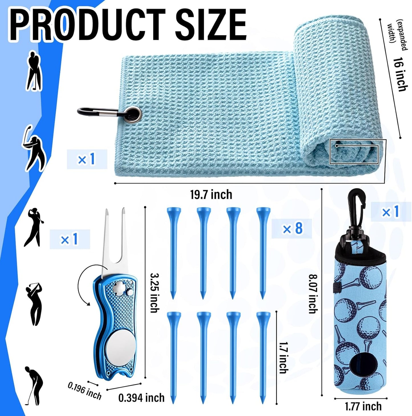 Liliful 12 Pcs Golf Accessories Kit, Include Golf Ball Bag with Hook Towel Tees Magnetic Ball Marker Divot Tool Cleaner Brush for Women Man Gifts