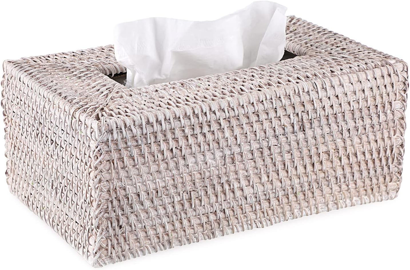 Sumnacon Tissue Box Cover Rectangle Tissue Box Rattan Tissue Box Holder,Wicker Decorative Tissue Holder for Bathroom Toilet Living Room Kitchen Office Table Desk, Whitewash