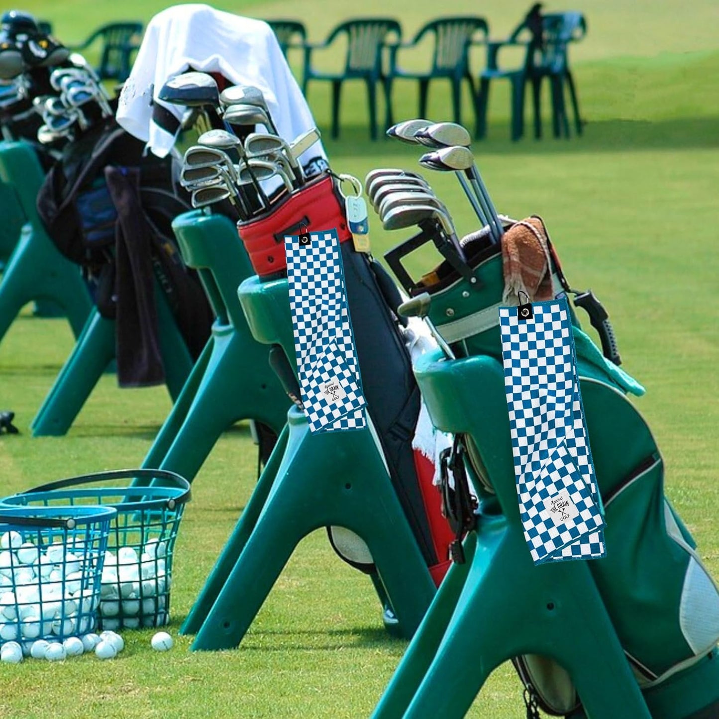 Against The Grain Blue Microfiber Golf Towel with Clip - (12"x20") Blue & White Checkered Design Golf Club Towel, Golf Towels for Golf Bags for Men & Women