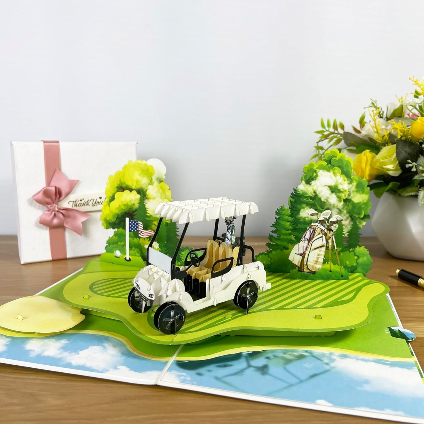 3D Golf Cart Popup Card - Handmade Paper Art for Birthday, Anniversary, Christmas, Father’s Day - Unique Greeting Card Gift for Him, Her, Mom, Dad, Son, Daughter, Husband, Boyfriend, Golfer