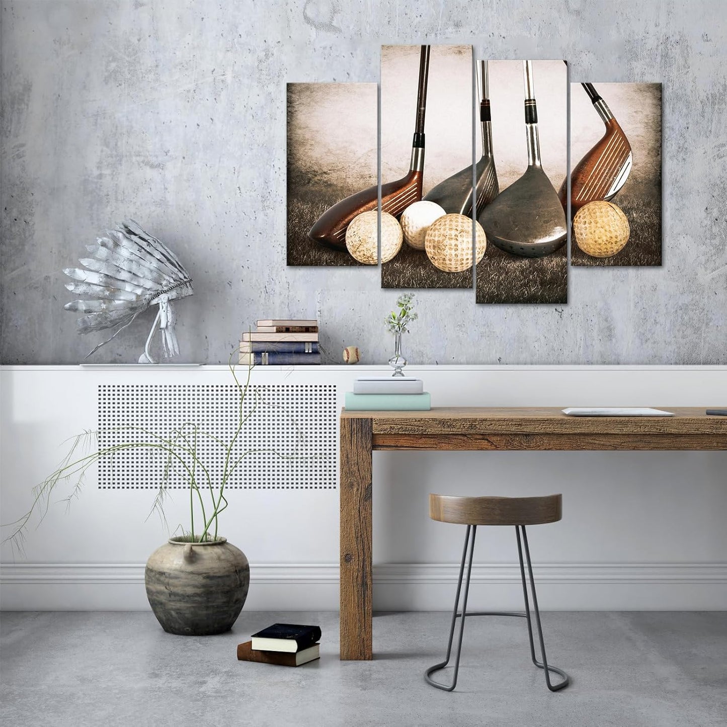 KREATIVE ARTS 4 Panel Vintage Sports Canvas Wall Art Rustic Golf Balls Picture Art Prints Still Life Poster Artwork Painting for Gym Man Cave Decor Ready to Hang 48x33 Inches
