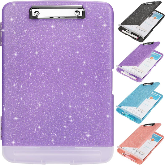Glitter Clipboard with Storage,Storage Clipboard with Pen Holder,A4 Binder Clip Boards 8.5x11 with Low Profile Clip,Side Opening Sparkle Clipboards, Clipboards Folder for Office Supplies-Pale Purple