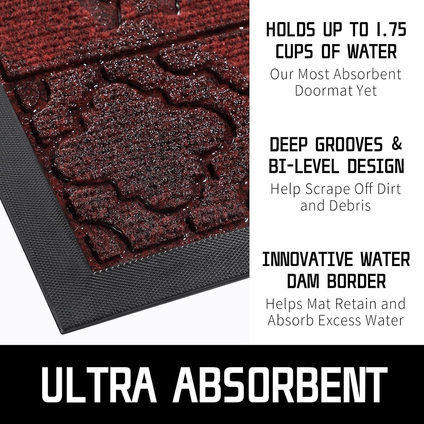 Yimobra Christmas Door Mat Outdoor Indoor 29.5x17, All-Weather Waterproof Front Door Mat Outside Entrance, Non-Slip Low Profile Porch Patio Welcome Doormat, Red