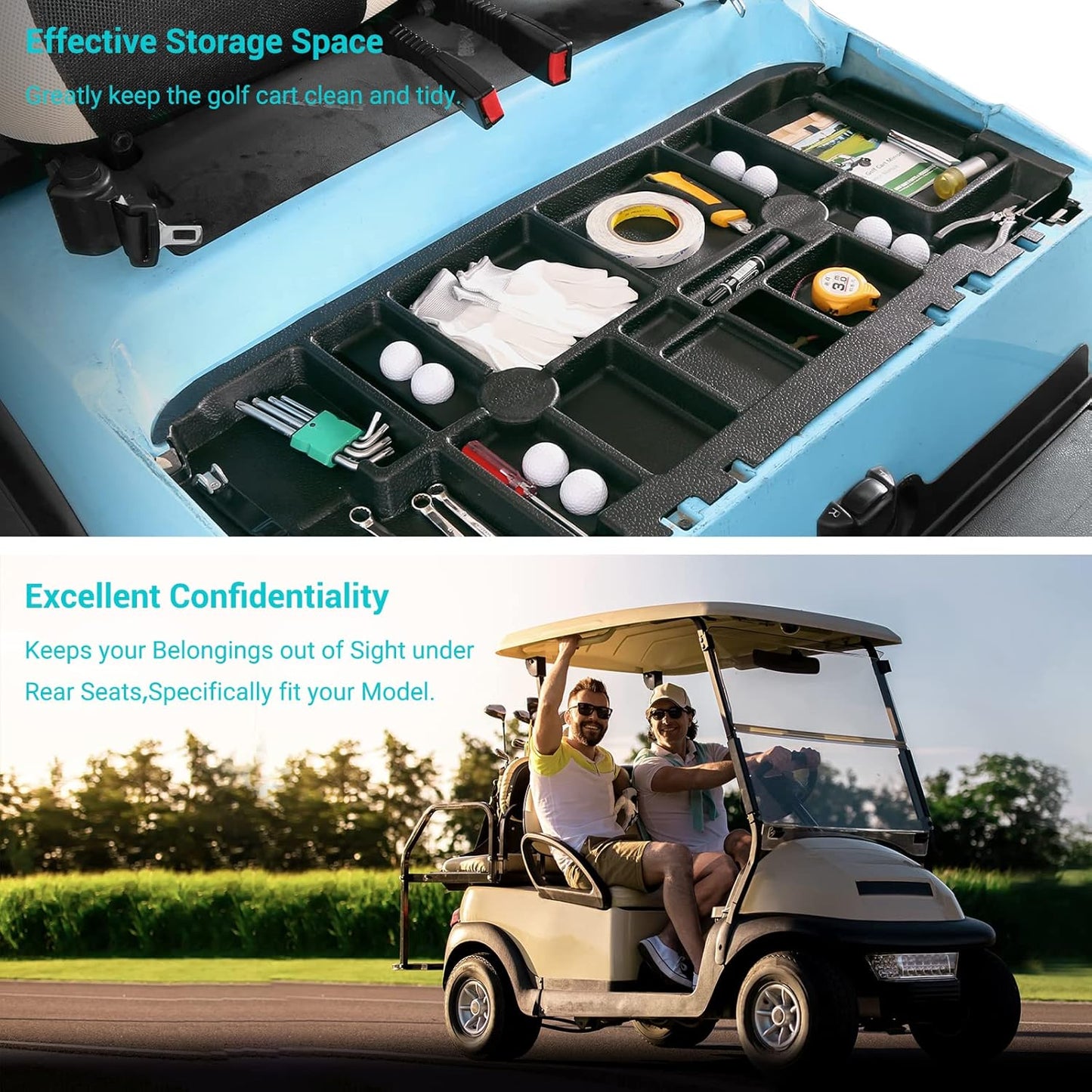 10L0L Golf Cart Under Seat Storage Tray Fits EZGO TXT, RXV, Club Car DS, Club Car Precedent, Yamaha G29, Electric Vehicle with Original Trojan Battery Underseat Organizer Container Holder Plate