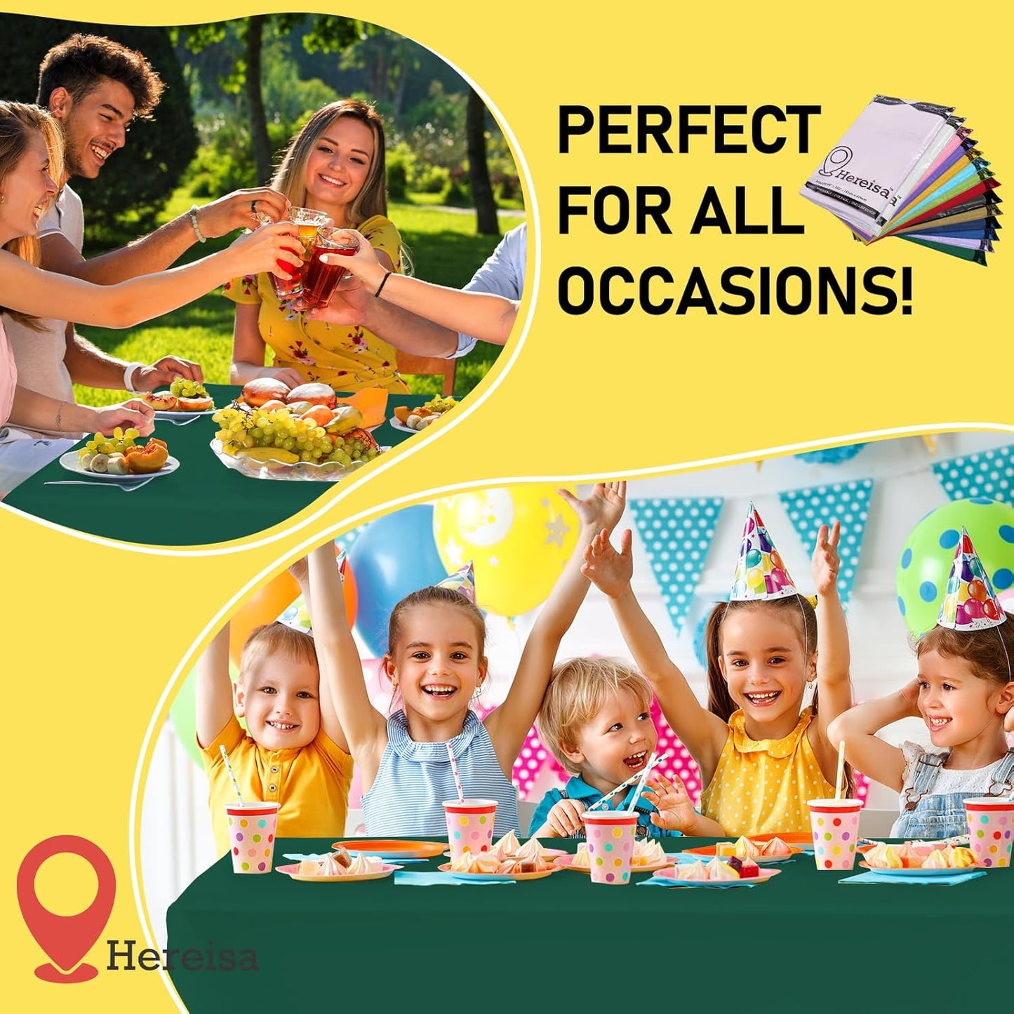 Plastic Dark Green Tablecloths 3 Pack Forest Green Disposable Table Covers 54" x 108" Hunter Green Table Cloths for Tropical Tiki Luau Parties Birthdays Christmas, Fits 6 to 8 Foot Rectangle Tables