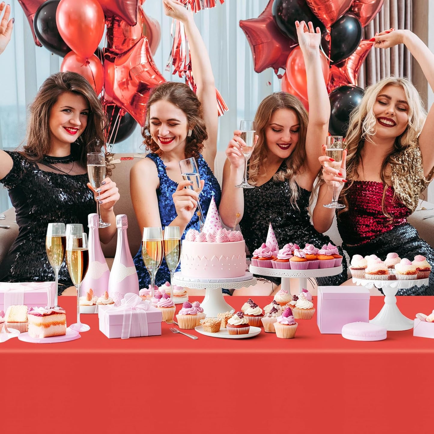 3 Pcs Red & Green & Gold Series Rectangle Tablecloth, 54x72" Solid Color Waterproof & Spillproof Disposable Plastic Table Cover, Durable Party Tablecloth for Dining, Buffet, Picnic, Outdoor Events