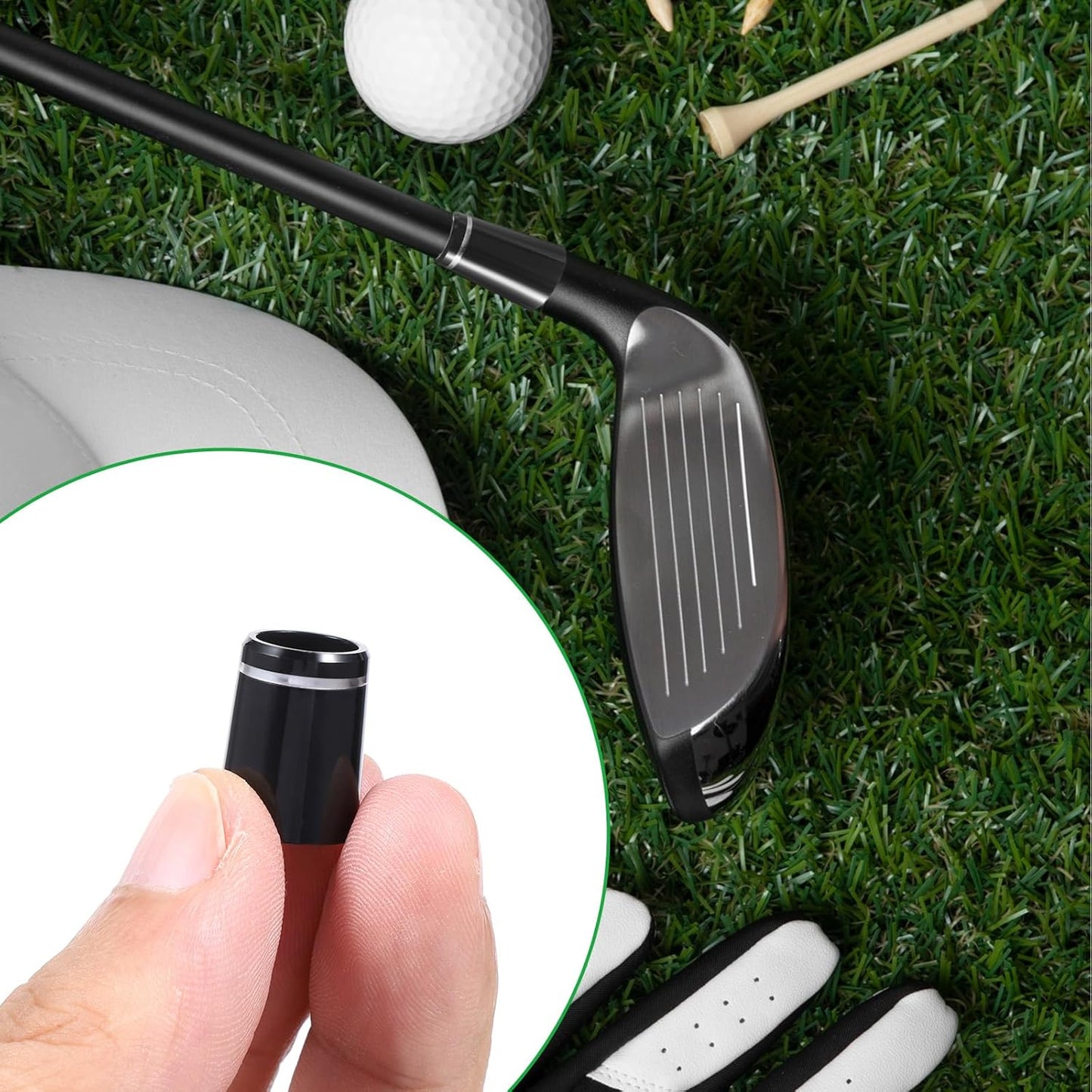 Black Golf Ferrules Compatible with Irons, 12 Pcs 0.335 Inch Tip Irons Shaft Golf Club Shafts Sleeve Adapter Black Golfs Iron ferrules with Single Silver Ring for All Iron Shaft