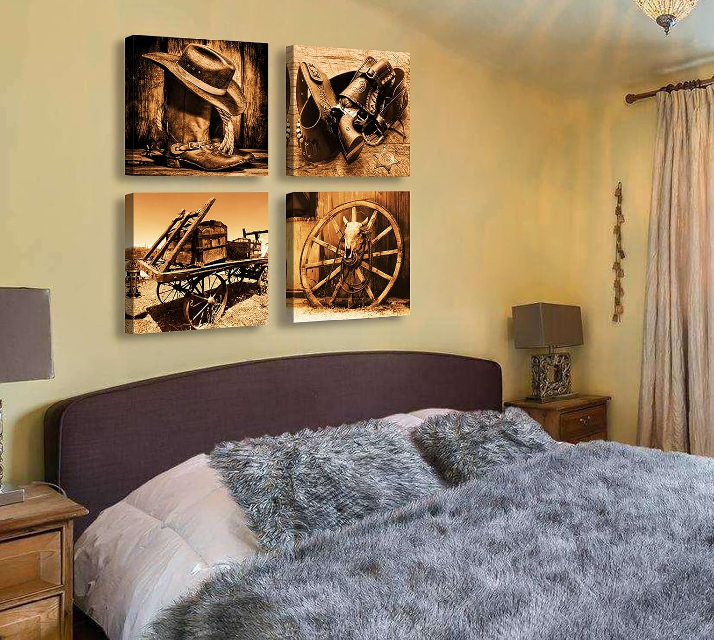 DJSYLIFE Western Decor Cowboy Wall Art for Men's Bedroom Office Canvas Printed Poster Home Decoration Artwork 12" Wx12 Hx4