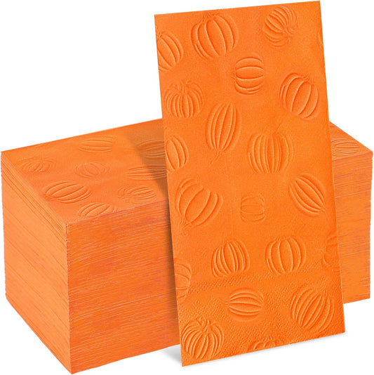 100 Pieces Thanksgiving Fall Pumpkin Napkins Disposable Paper Decorative Guest Party Napkins 7.8 x 4.3 Inch Autumn Harvest Orange Pumpkin Hand Towels for Fall Thanksgiving Dinner Party Decor
