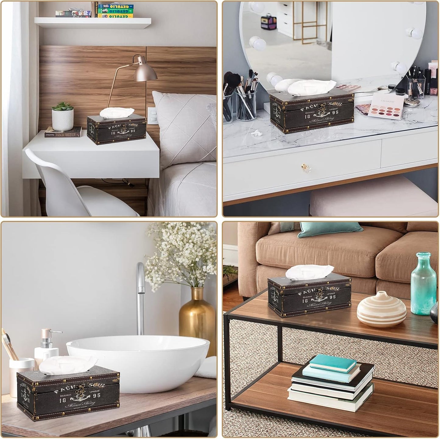 Sumnacon Tissue Box Cover Rectangle Tissue Box with Lid,Wooden Tissue Box Holder Retro Tissue Holder Decorative Tissue Cover for Bathroom Toilet Living Room Kitchen Table Desk OfficeDecor,Brown