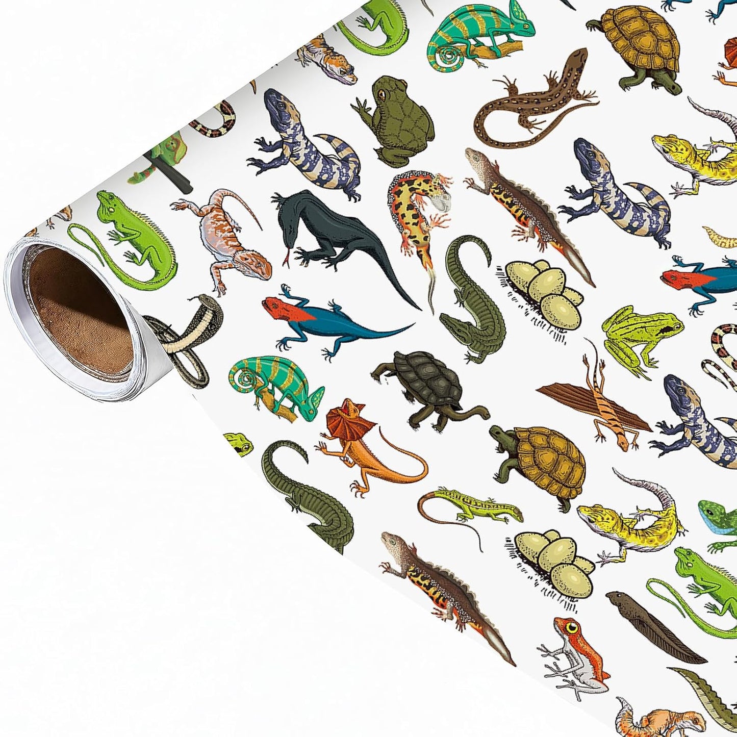Pineraap Exotic Pet Wrapping Paper Roll - 17Inch x16.4Feet - Leopard Gecko Chameleon Snake Frog Turtle Reptiles Theme Gift Wrap for Reptile Lovers,Birthday Parties,Holiday Gifts