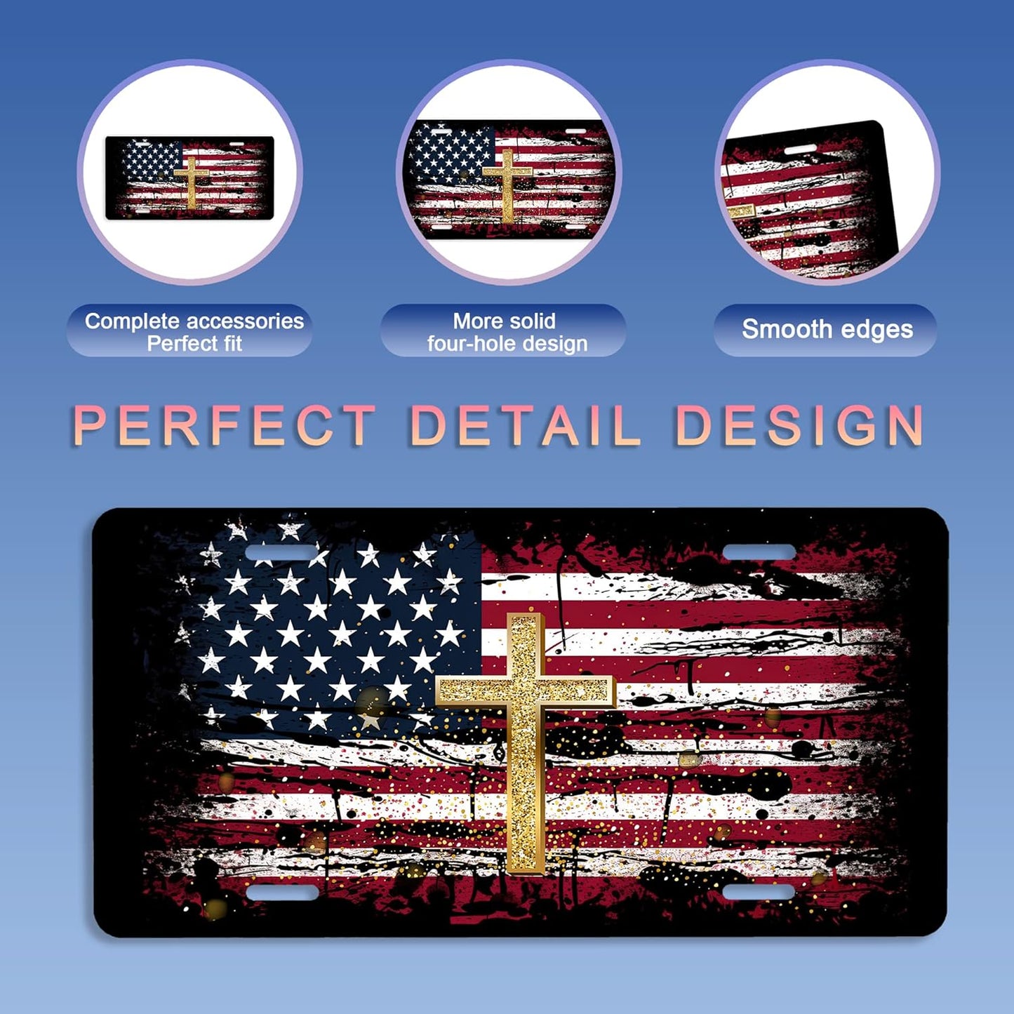 License Plate,American Flag Jesus Cross License Plates Decorative Car Front License Plates,Vanity Tag,Metal Car Plate,Aluminum Novelty License Plate,6 X 12 Inch (4 Holes)