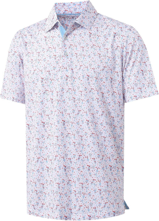 M MAELREG Mens Golf Shirt Short Sleeve Dry Fit Print Moisture Wicking Performance Patterns Collared Polo Shirt
