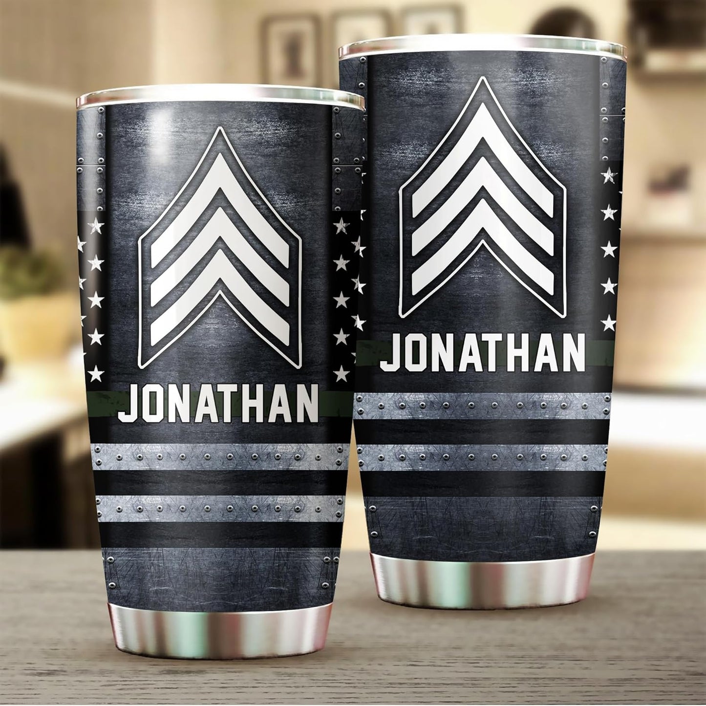 Custom Name Badge Army Tumbler - Military Soldier Veteran Thin Line American Flag Tumbler - US Army Academy Graduation Retirement Birthday Gifts - 20oz Tumbler With Lid
