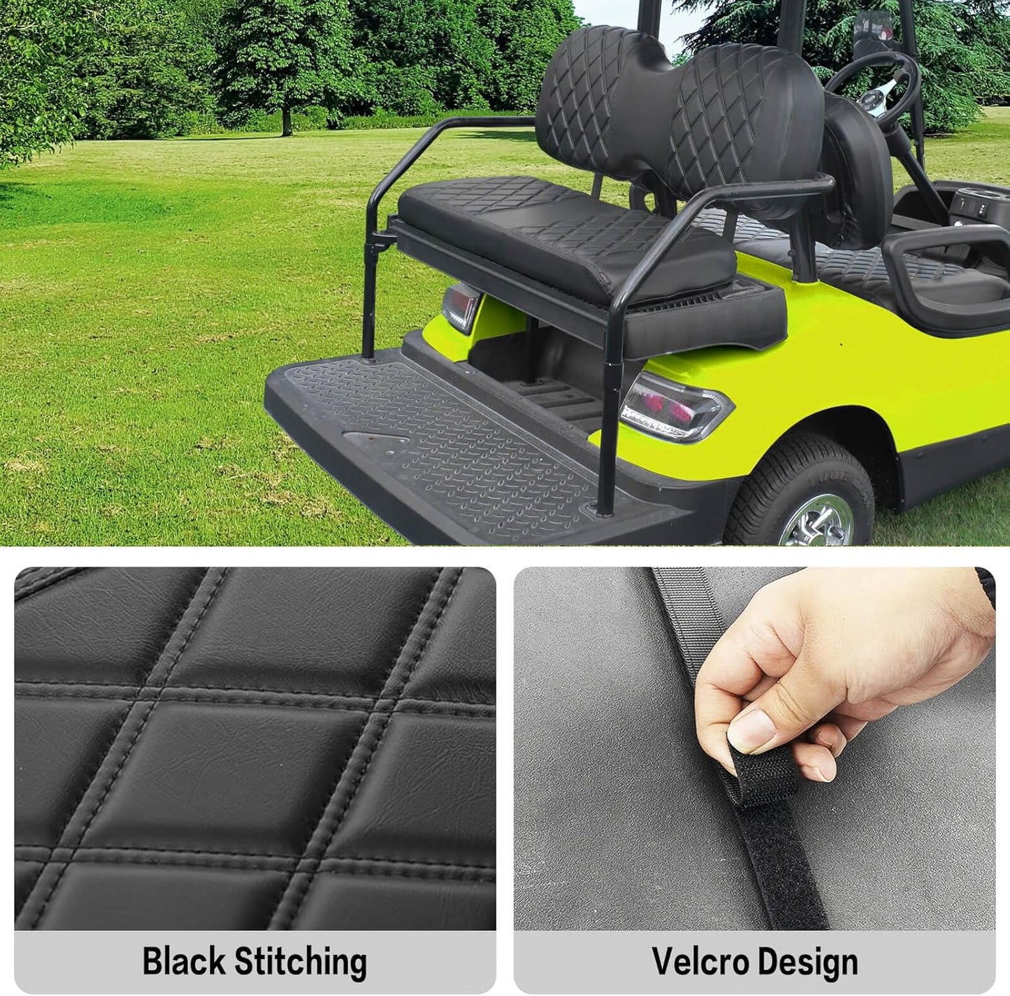 NOKINS Golf Cart Seat Cover Compatible With i40 i40L and Advanced EV, EV1 4, EV1 4L Model Aftermarket Rear Seat Kit, Vinyl Replace Rear Seat Cover Black Stitching