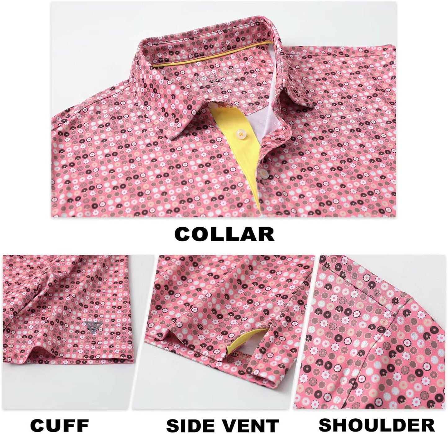 M MAELREG Mens Golf Shirt Short Sleeve Dry Fit Print Moisture Wicking Performance Patterns Collared Polo Shirt