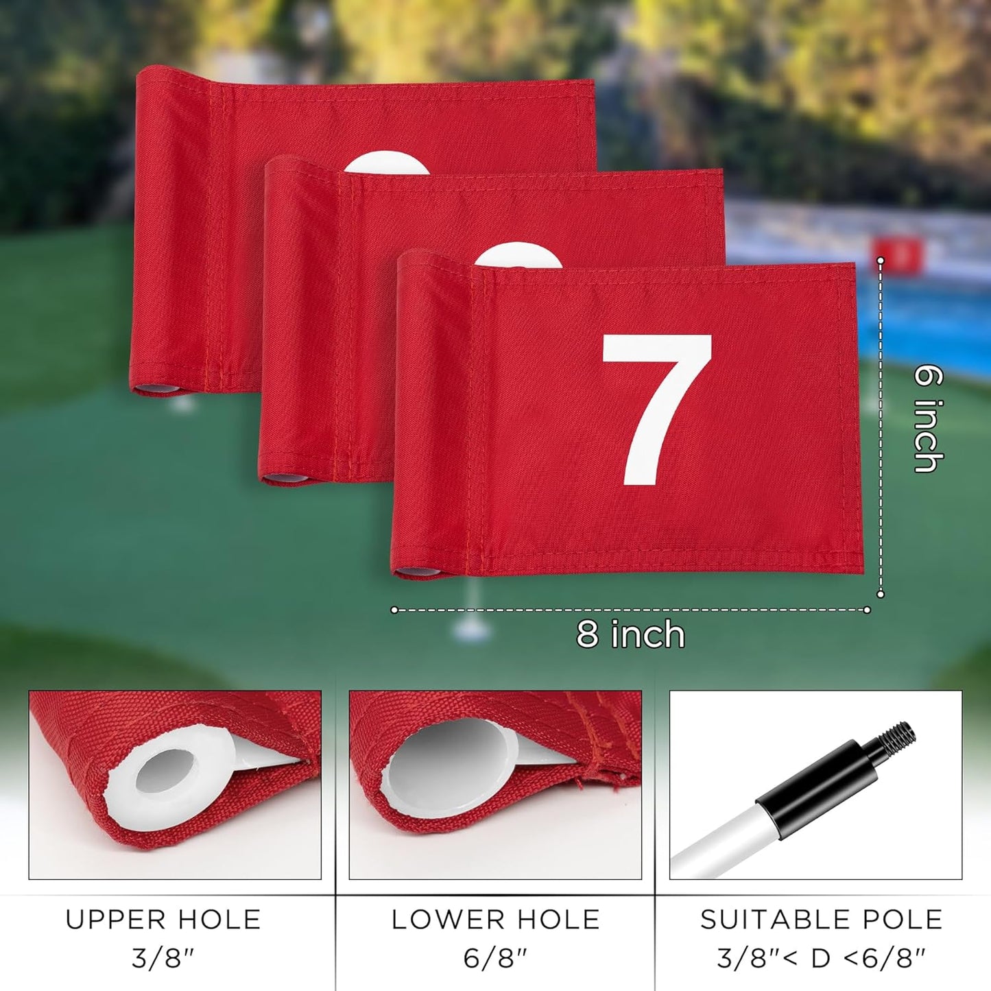 KINGTOP Numbered Golf Flag All 8x6 Inch – Upgraded Dual-Layer 420D Nylon, Double Sided Printing, Tube Inserted – Mini Practice Putting Green Flags for Yard