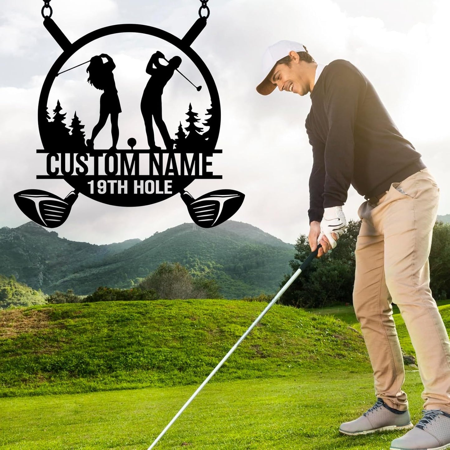 Personalized Golf Wall Art, Vintage Golf Wall Decor, Custom Signs Outdoor Metal, Metal Name Sign, Sports Theme Home Decor for Man Cave Office Garage Bar, Couple Golfer Gifts Color05