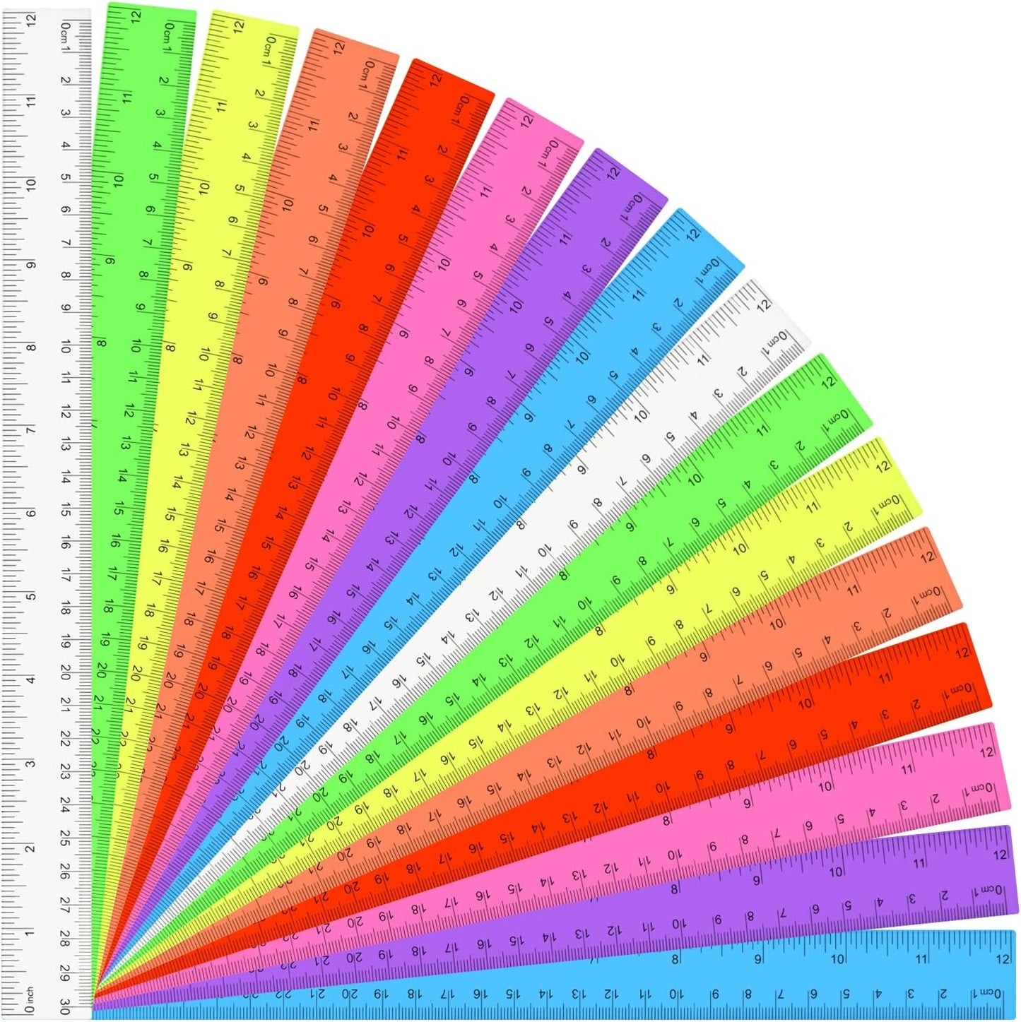 32PCS Colorful Plastic Ruler 12 Inch with Centimeter and Millimeter, Transparent Assorted Color Metric Rulers Bulk Measuring Drawing Tool Home Office Supplies