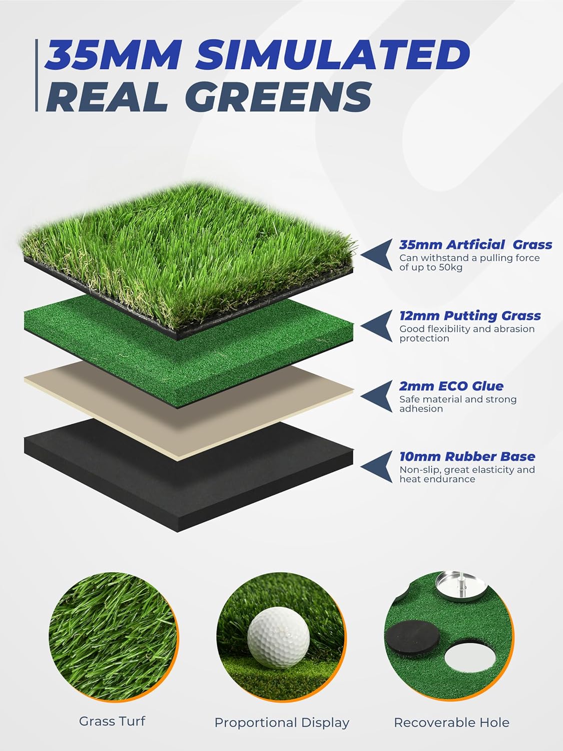 Golf Putting Green, Professional Grade Large Golfing Putting Mats with Sand Pit and Water Hazard for Indoor Outdoor