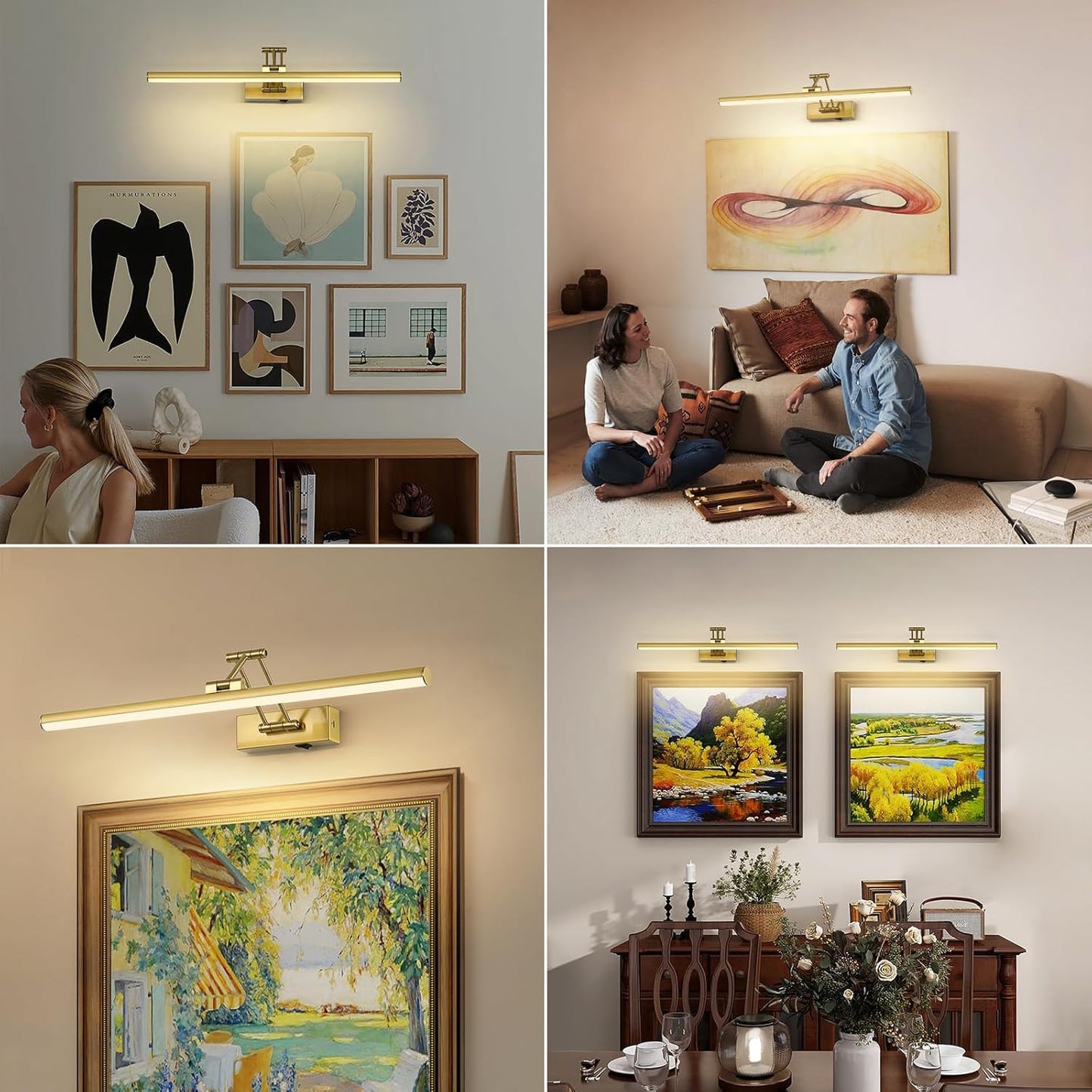 Joossnwell Battery Operated Picture Light for Wall Rechargeable Art Lighting for Paintings Wireless 23.62Inch Picture Frame Light with Remote Dimmable Gallery Light Brass for Library Artwork Museum