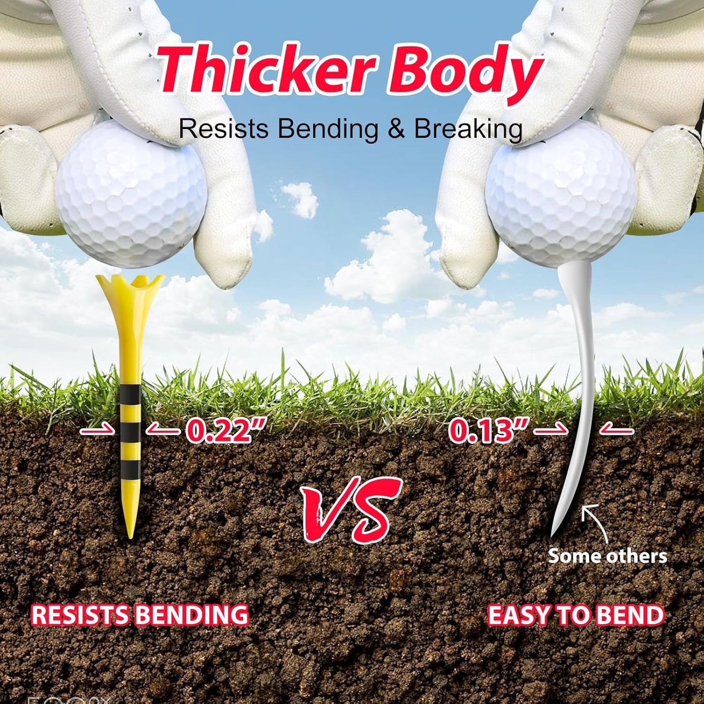 Professional Plastic Golf Tees 100 Pack (3-1/4" or 2-3/4"), Enhanced Durability & Stability, Engineered to Minimize Friction and Side Spin