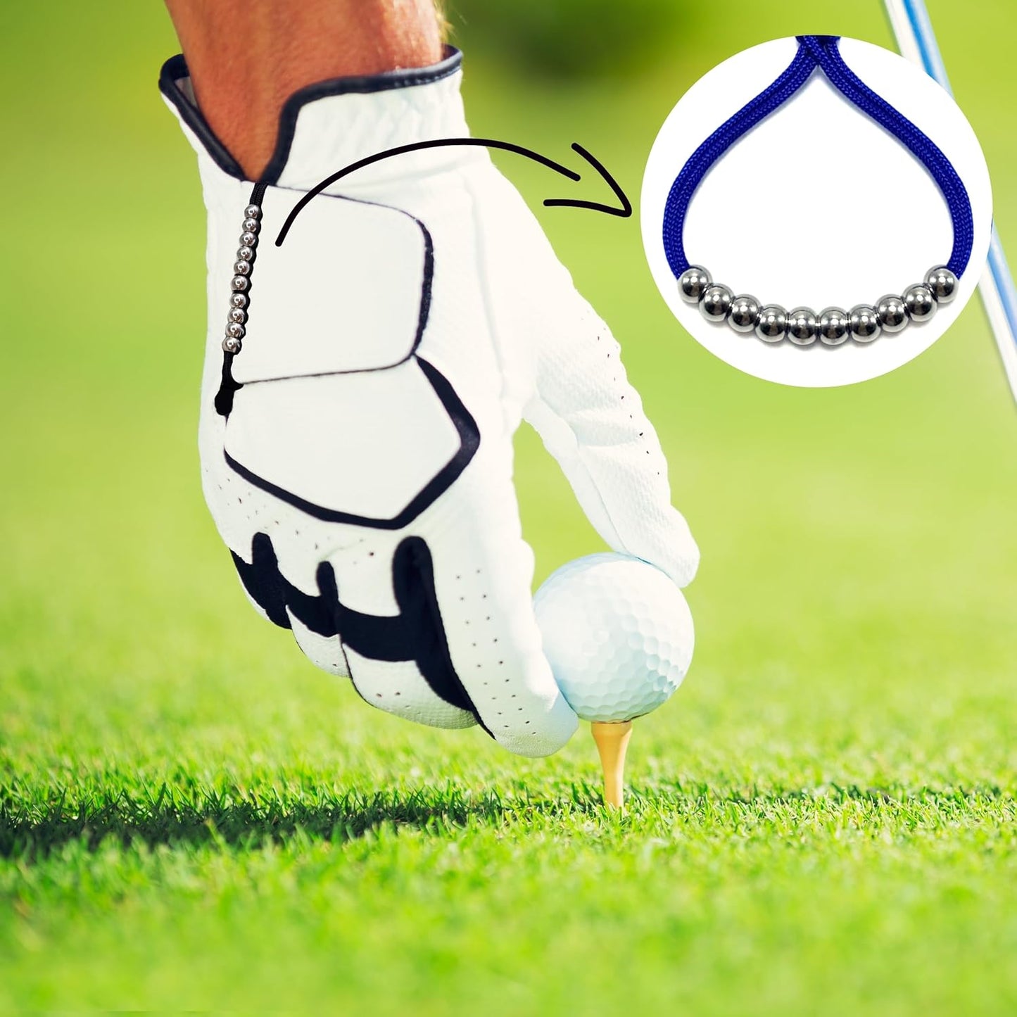 LAMIBEE Pack of 2 Golf Glove Bead Stroke Counter, 10 Stainless Steel Beads Score Counter for Gloves, Stroke Count Resizable Easy to Adjust Golf Round Scoring Tracker Accessory