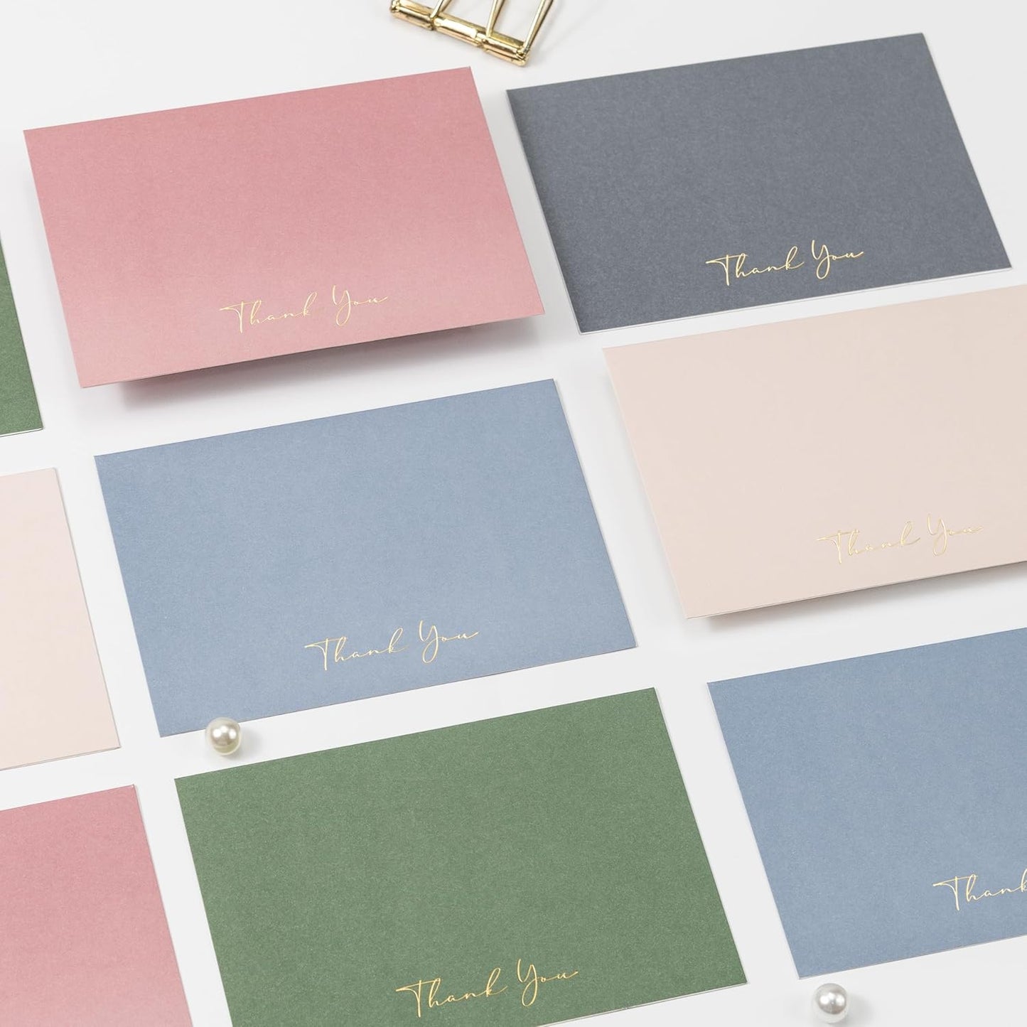 Crisky Morandi Thank You Cards with Envelopes & Stickers， 25 Pack Gold Foil Bridal Shower Graduation Thank You Cards Small Business, Wedding Baby Shower Birthday Funeral Notes Bulk