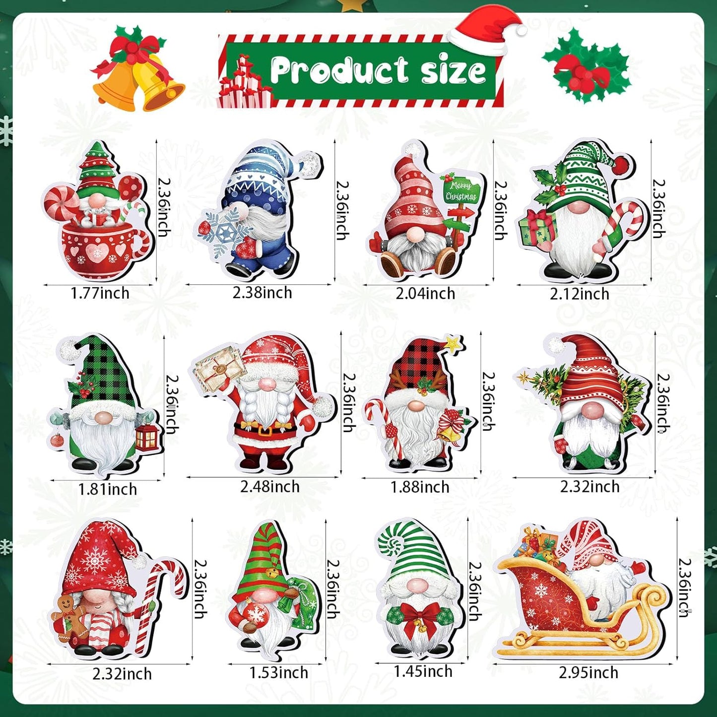 12 Pieces Christmas Refrigerator Magnets Christmas Gnome Magnets Winter Holiday Magnets for Locker Fridge Home School Decor
