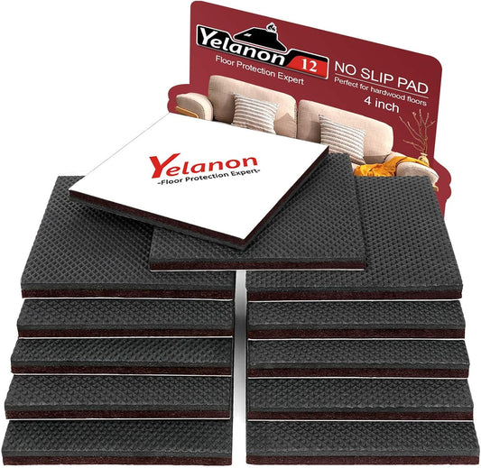 Yelanon Non Slip Furniture Pads -12pcs 4" Furniture Grippers Hardwood Floors, Non Skid for Furniture Legs,Self Adhesive Rubber Feet, Anti Slide Furniture Floors Protectors for Keep Couch Stoppers