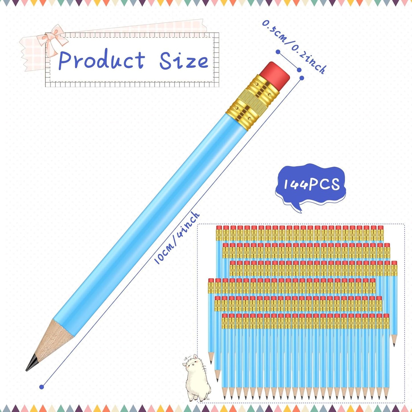 Outus 144 Pcs Mini Golf Pencils Bulk Half Pencils with Eraser #2 HB Pre Sharpened for Party Favors Office Supplies 4 Inch(Light Blue)