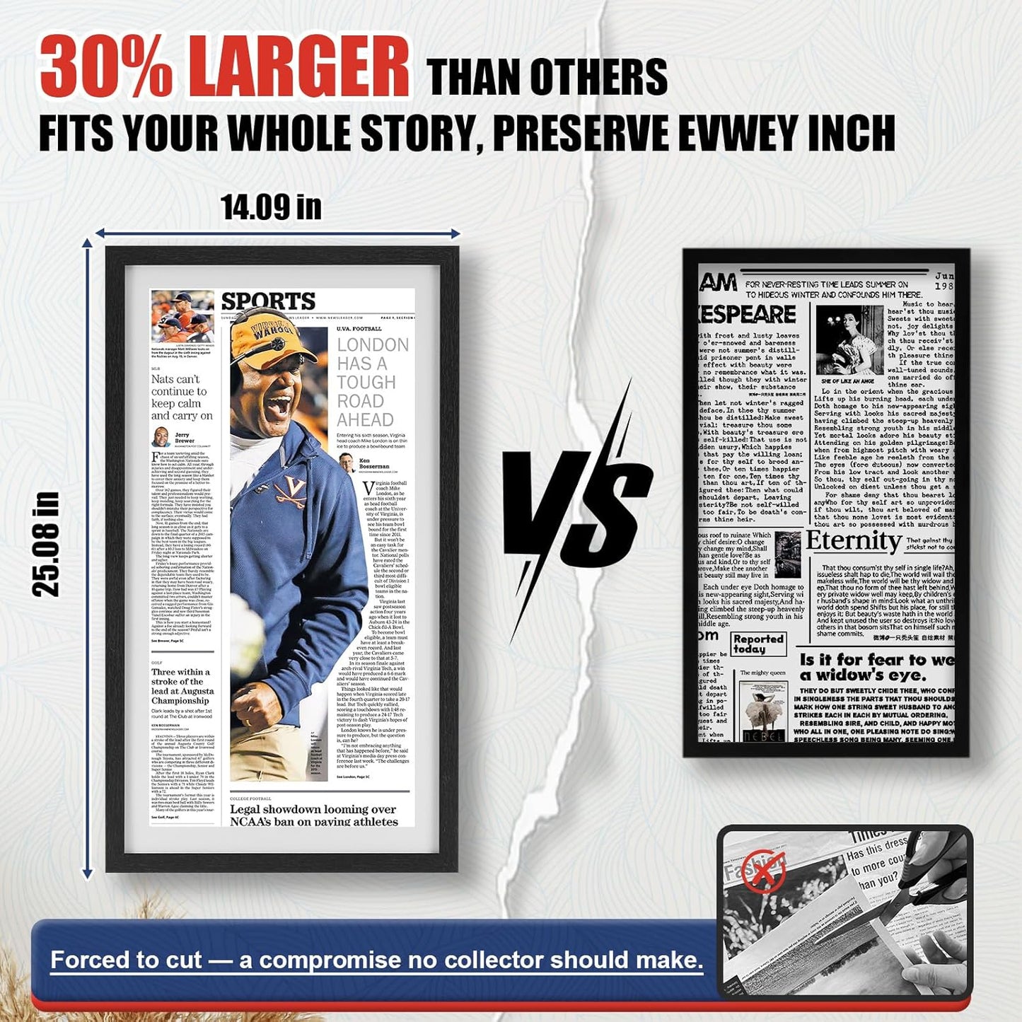 JupDec 11 × 22 Up to 13 × 24 Newspaper Frame, Premium Wood Display Case with Acrylic Panel, Wall Mount or Tabletop Stand, Perfect for Home & Office Decor, Ideal Gift for Collector, 3 Pack, White