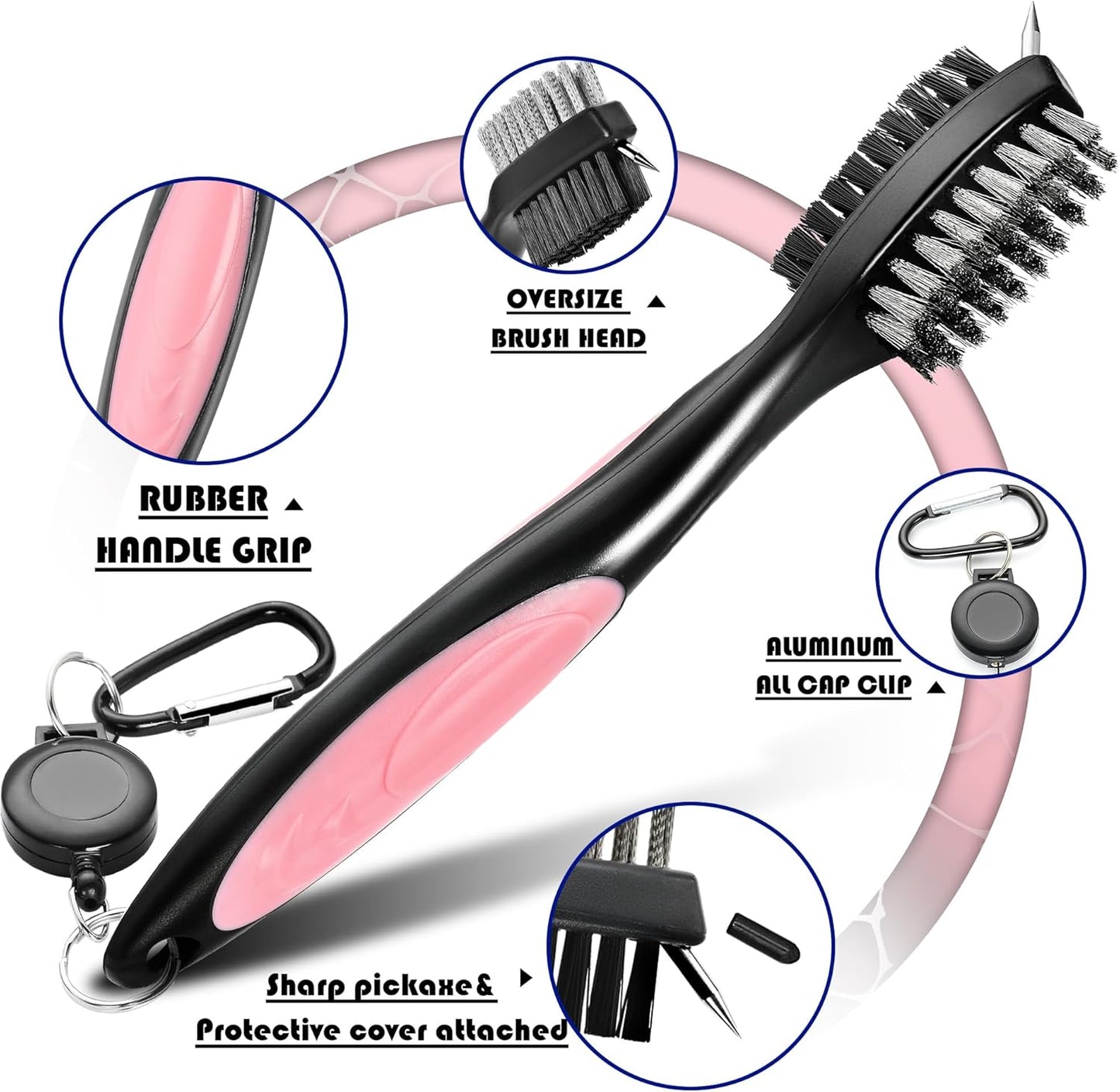 Mile High Life Golf Club Brush, Club Groove Cleaner with 2 Ft Retractable Extension Cord and Aluminum Carabiner, Golf Bag Accessories for Men and Women