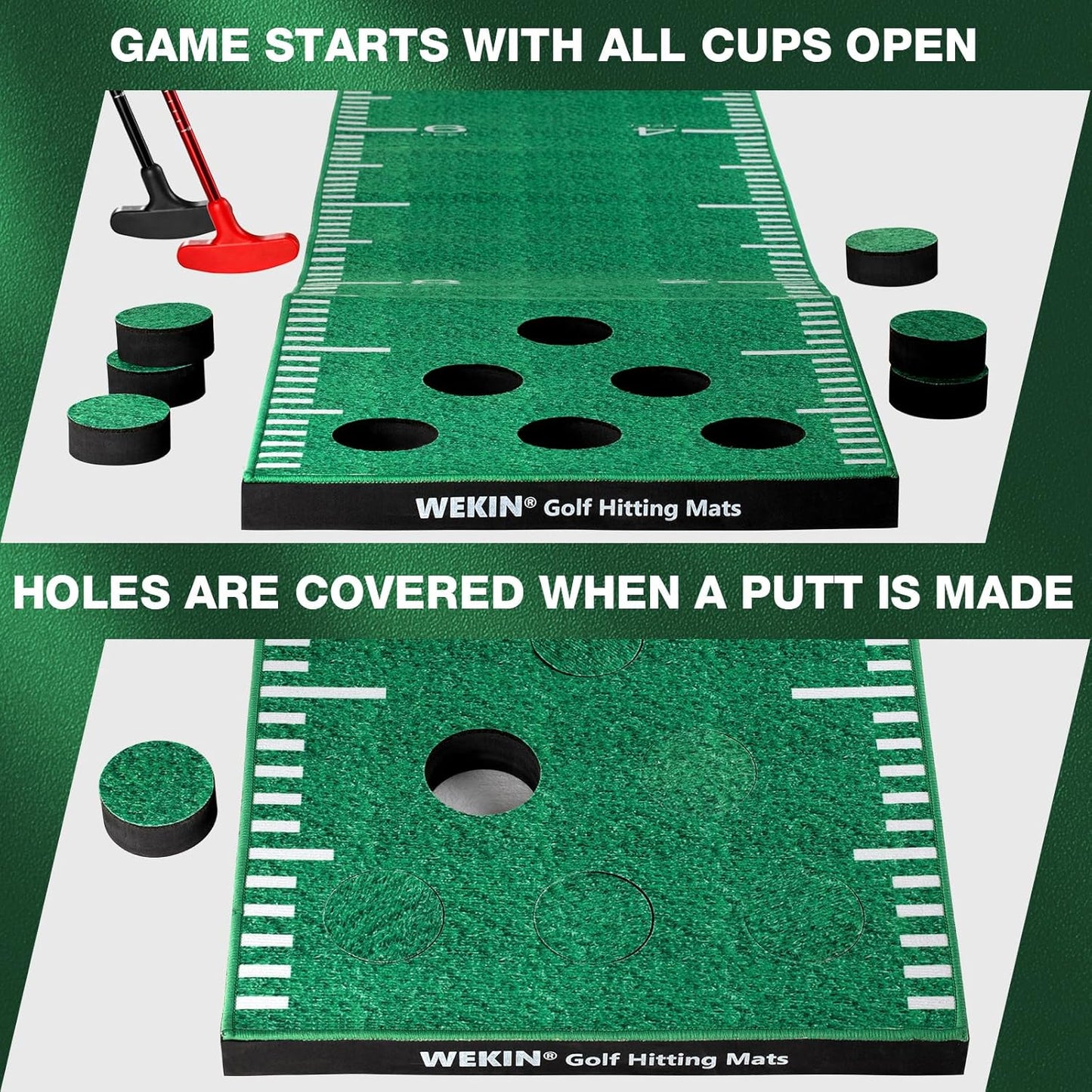 Wekin Indoor Putting Green Mat with 2 Putters, 2 Balls,12 Hole Covers, Golf Training Mat for Party Game, Great Gifts for Men