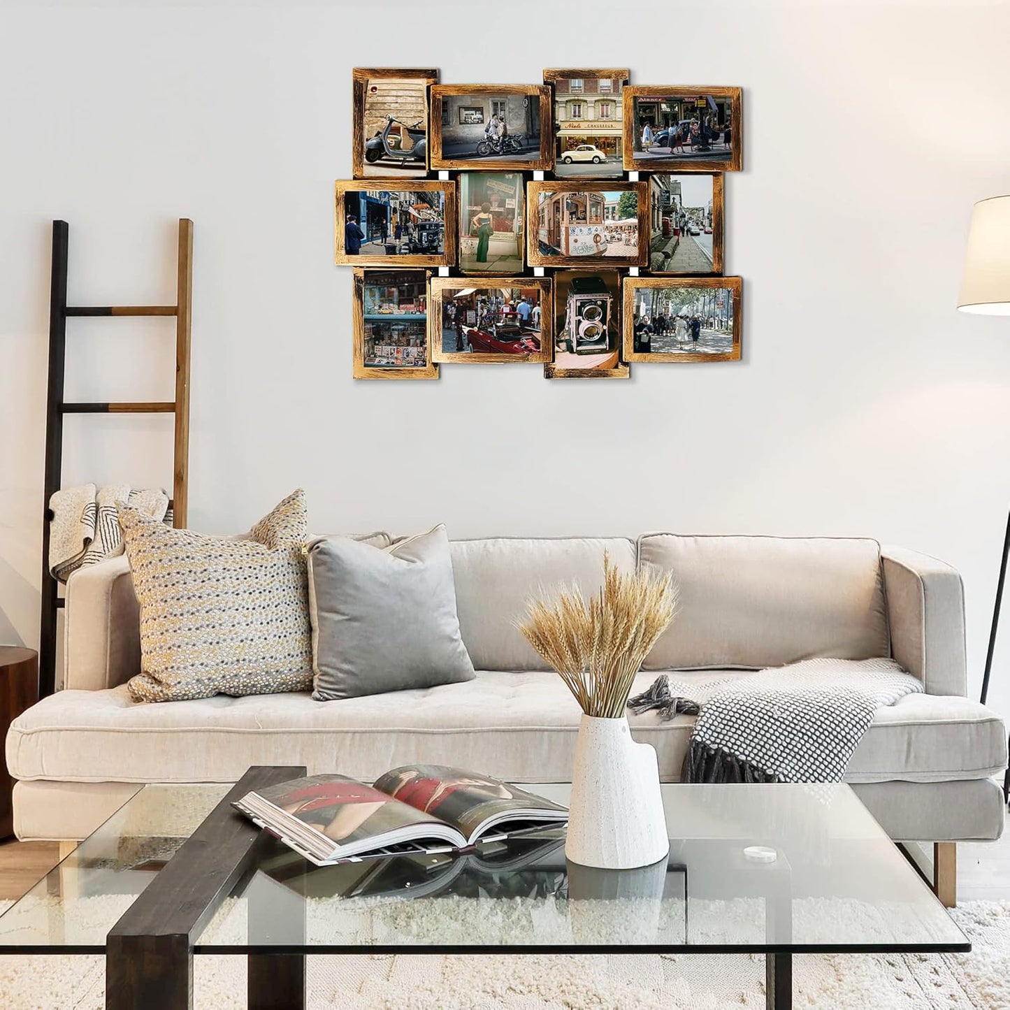 Jerry & Maggie 12 Opening Collage Photo Frame Rustic 23×18 Retro Bronze Finish PVC Picture Frames Selfie Gallery Collage Wall Hanging For 6×4 Photo, Golden