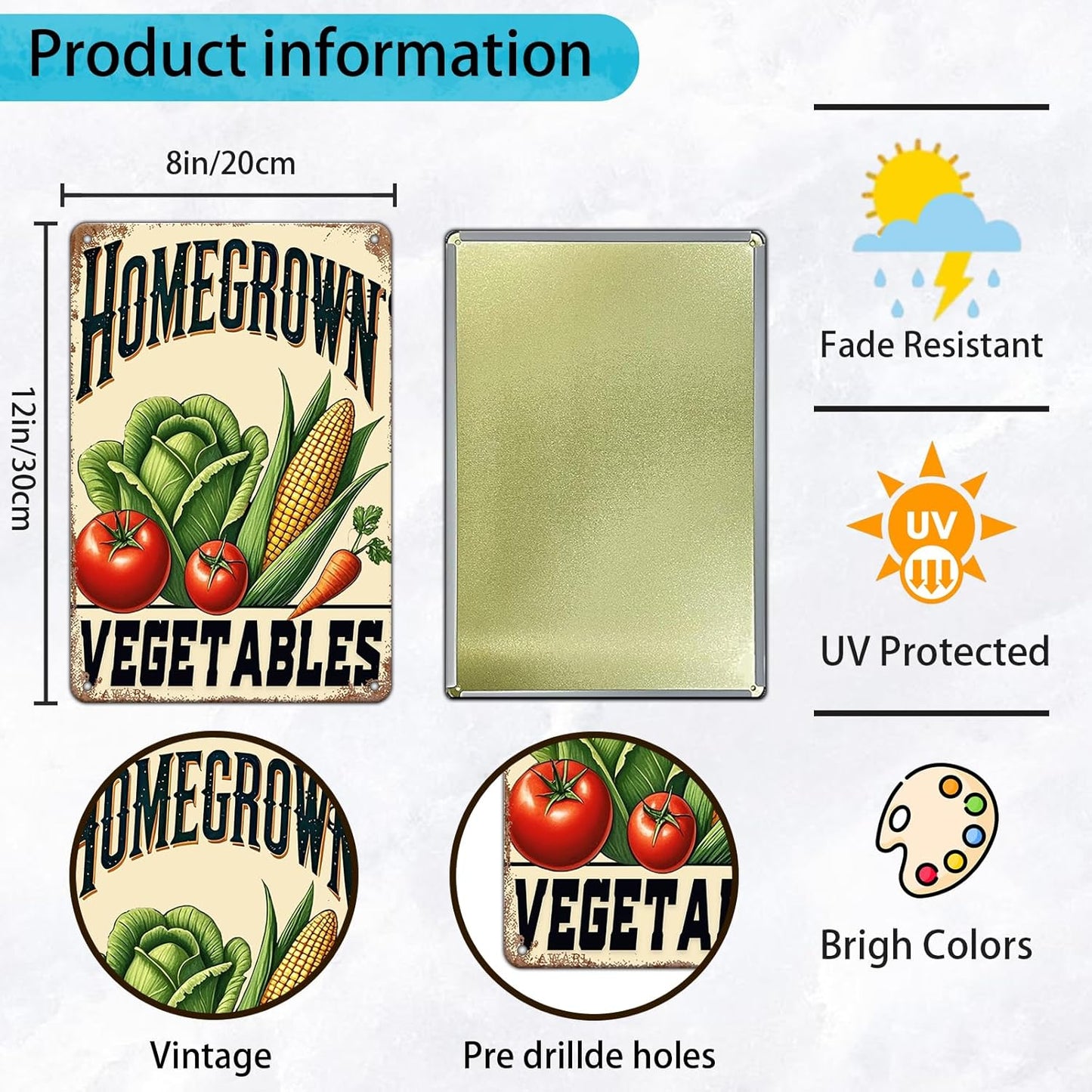 Vegetable Tomato Corn Poster Vegetable Metal Tin Sign Homegrown Vegetables Bar Pub Sign Poster Home Decor Garage Bar Restaurant Kitchen Cafe 8x12 Inch Wall Art Decor