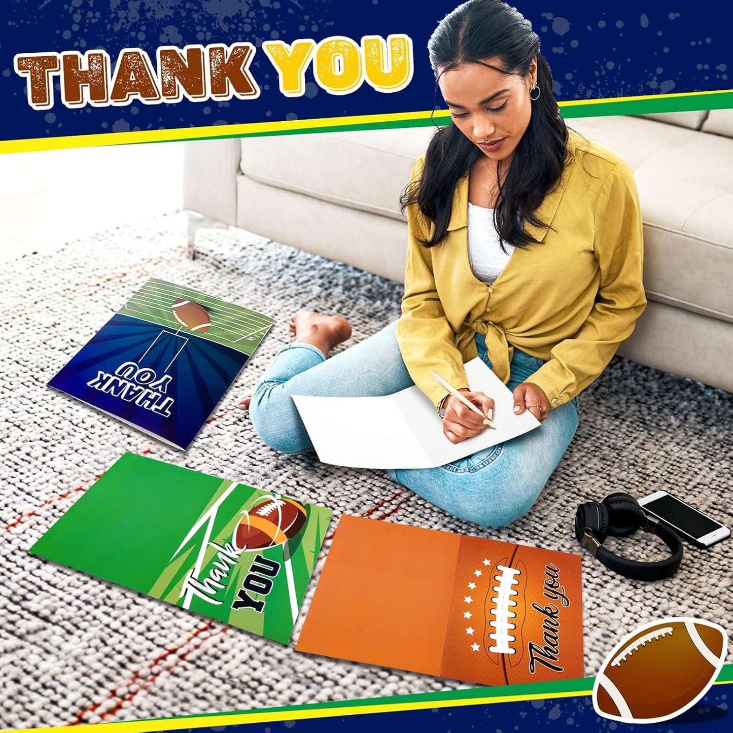 6 Pack Jumbo Thank You Card for Coach with Envelopes 8.5x11 Inch Thank You Cards Gifts from the Team Group Sports Themed Greeting Cards for Teacher Appreciation Gift(Football)