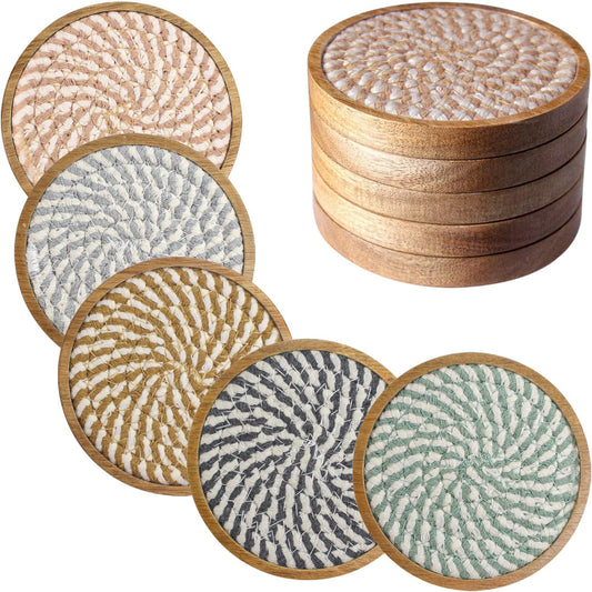 5 Pack Absorbent Coasters for Drinks, 4.3 Inches Cork for Coffee Tables, Wooden Drink Protection, Cute for Kitchen, Farmhouse, and Office (Colorful Series)
