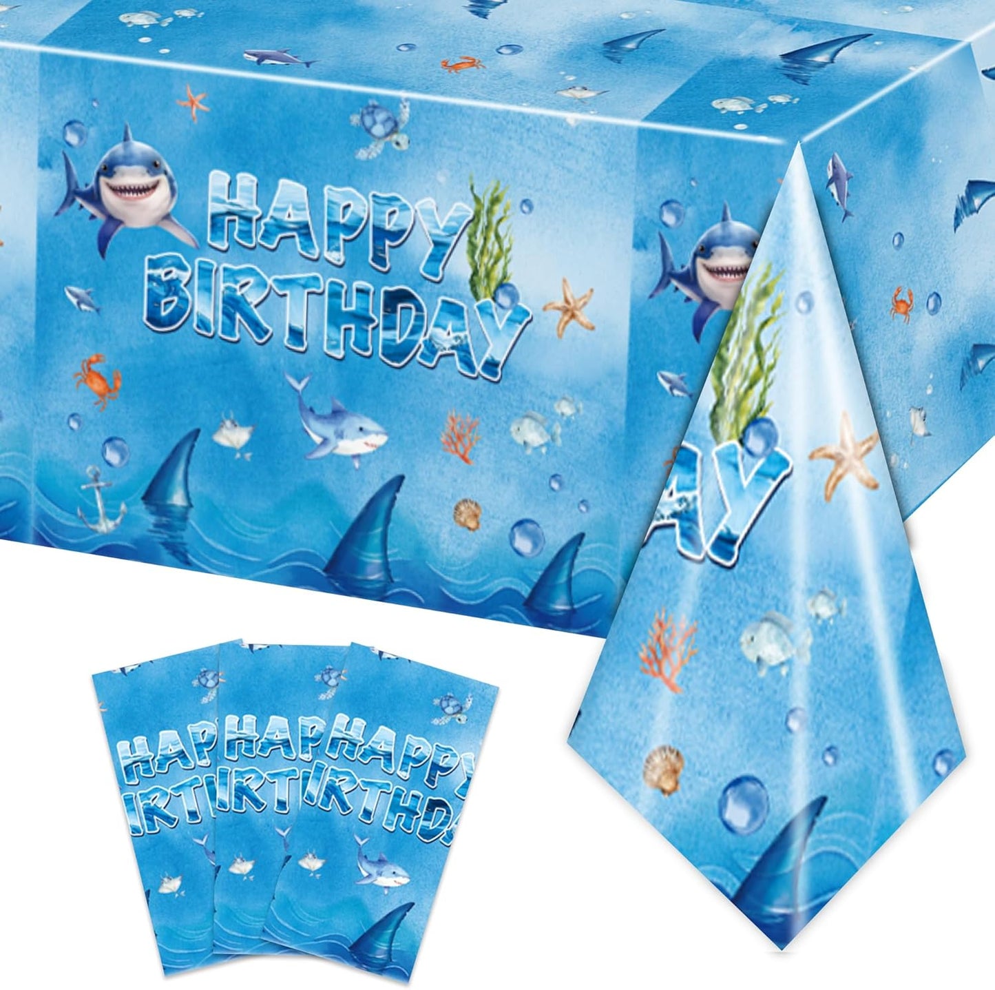 3 PCS Shark Tablecloth Party Supplies Shark Themed Birthday Party Decorations，54 x 108inch