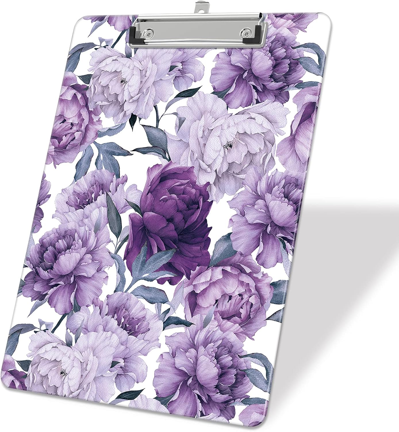 Plastic A4 Clipboards, Cute Clip Board Stardard Letter Size 9 x 12.5 in, Office Decorative for Students Women Men and Kids, Purple Flower
