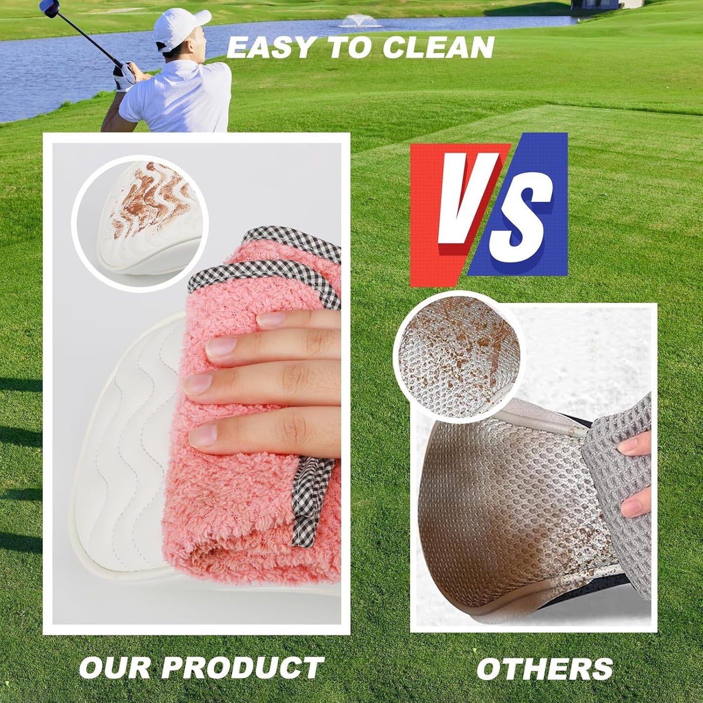 4pcs or 1pc Golf Club Head Covers for Woods, Driver, Fairway, Hybrid – Premium PU Leather with Interchangeable Tags & Magnetic Blade and Mallet Putter Covers