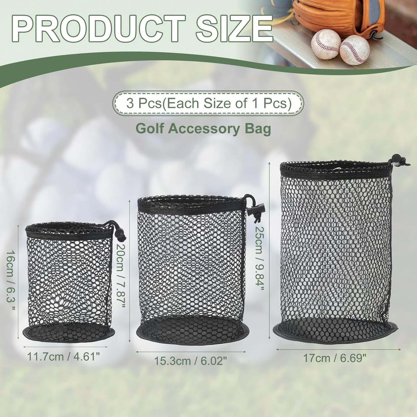 Golf Ball Storage Bag Nylon Mesh Golf Pouch with Adjustable Drawstring Closure for Sports Supplies Tennis