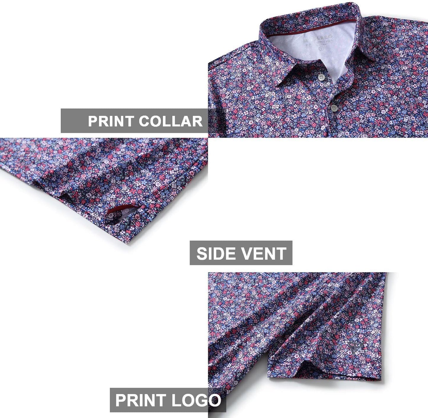 Golf Shirts for Men Dry Fit Short Sleeve Print Performance Moisture Wicking Polo Shirt