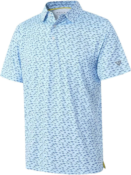 Golf Shirts for Men Dry Fit Short Sleeve Print Performance Moisture Wicking Polo Shirt