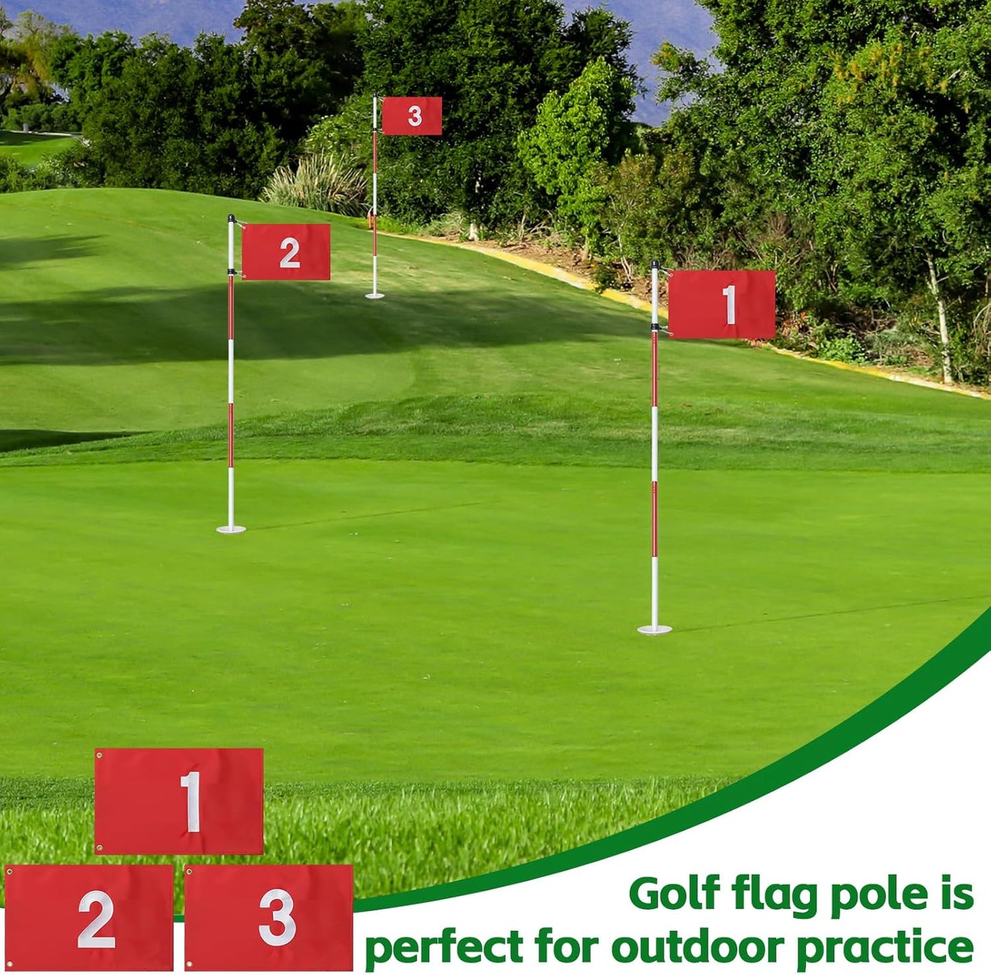 Golf Flagstick, 6 Ft Golf Hole Flags for Putting Green, Double Sided Golf Pin Flag for Yard with 5-Section Pole and Ball Retriever, 3 Pack (Number1/2/3)