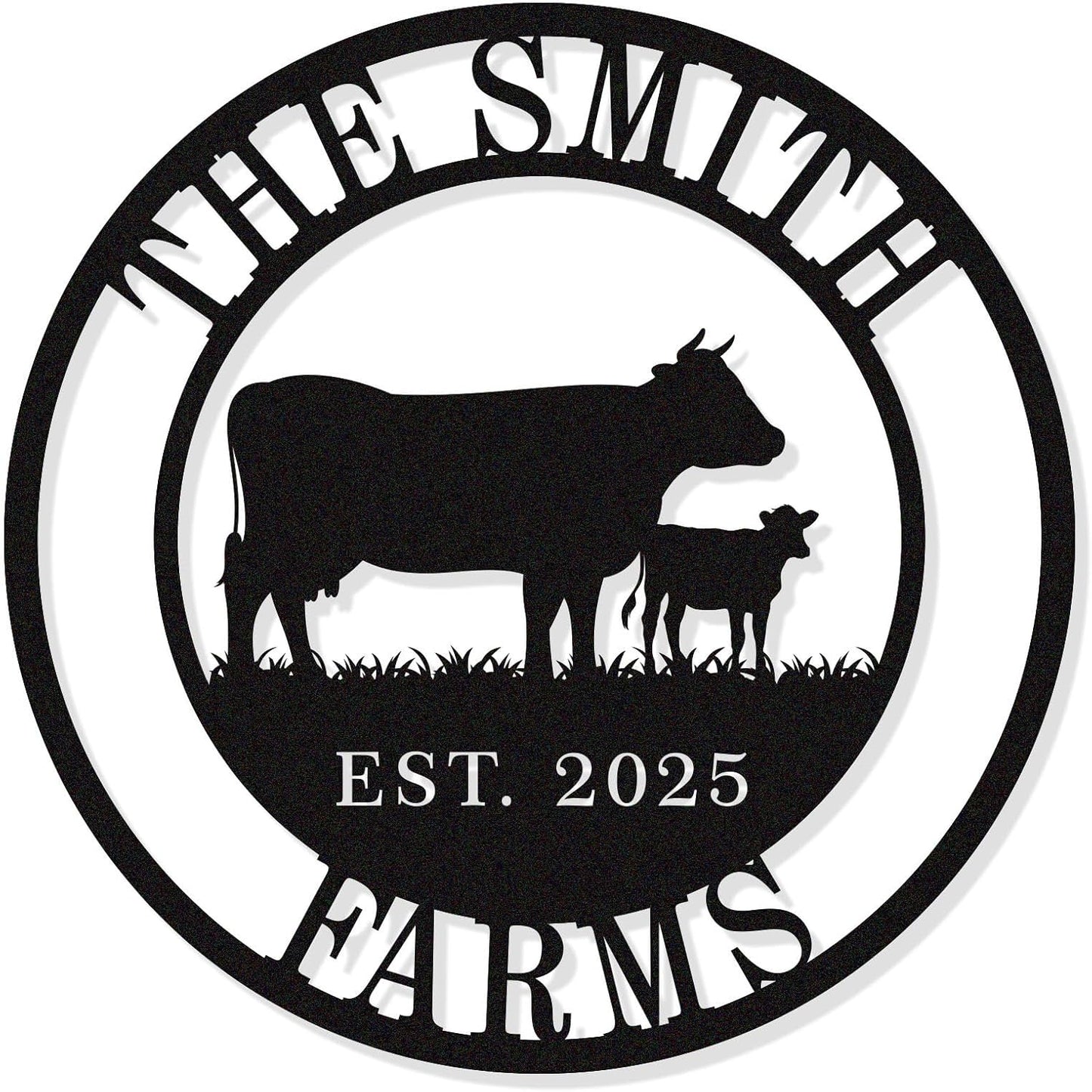 Personalized Cow Calf Metal Sign, Personalized Family Monogram Name Sign, Custom Cow Calf Farm Sign