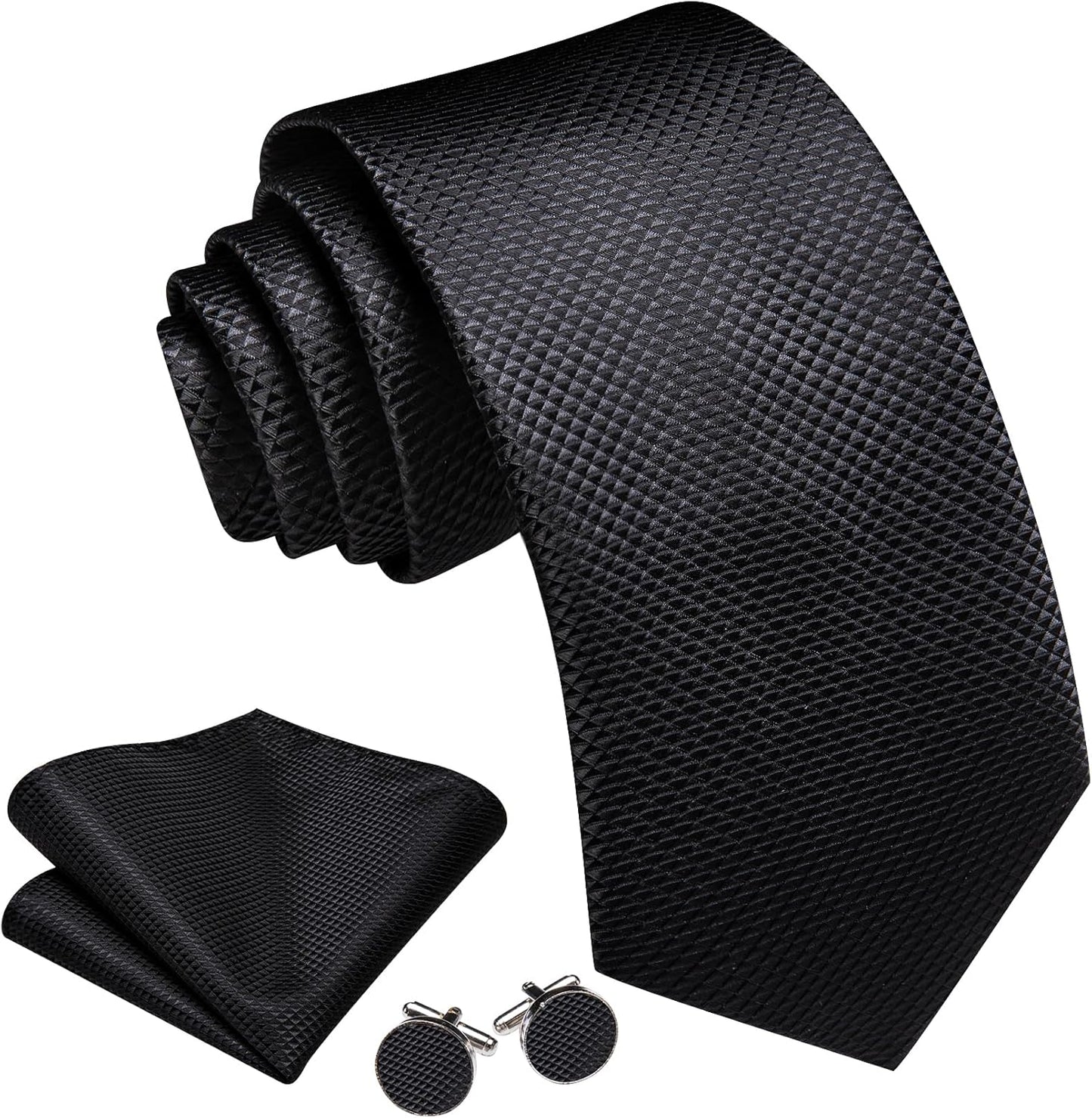 Barry.Wang Designer Classic Ties for Men Set Formal Pocket Square Cufflink Check Plaid