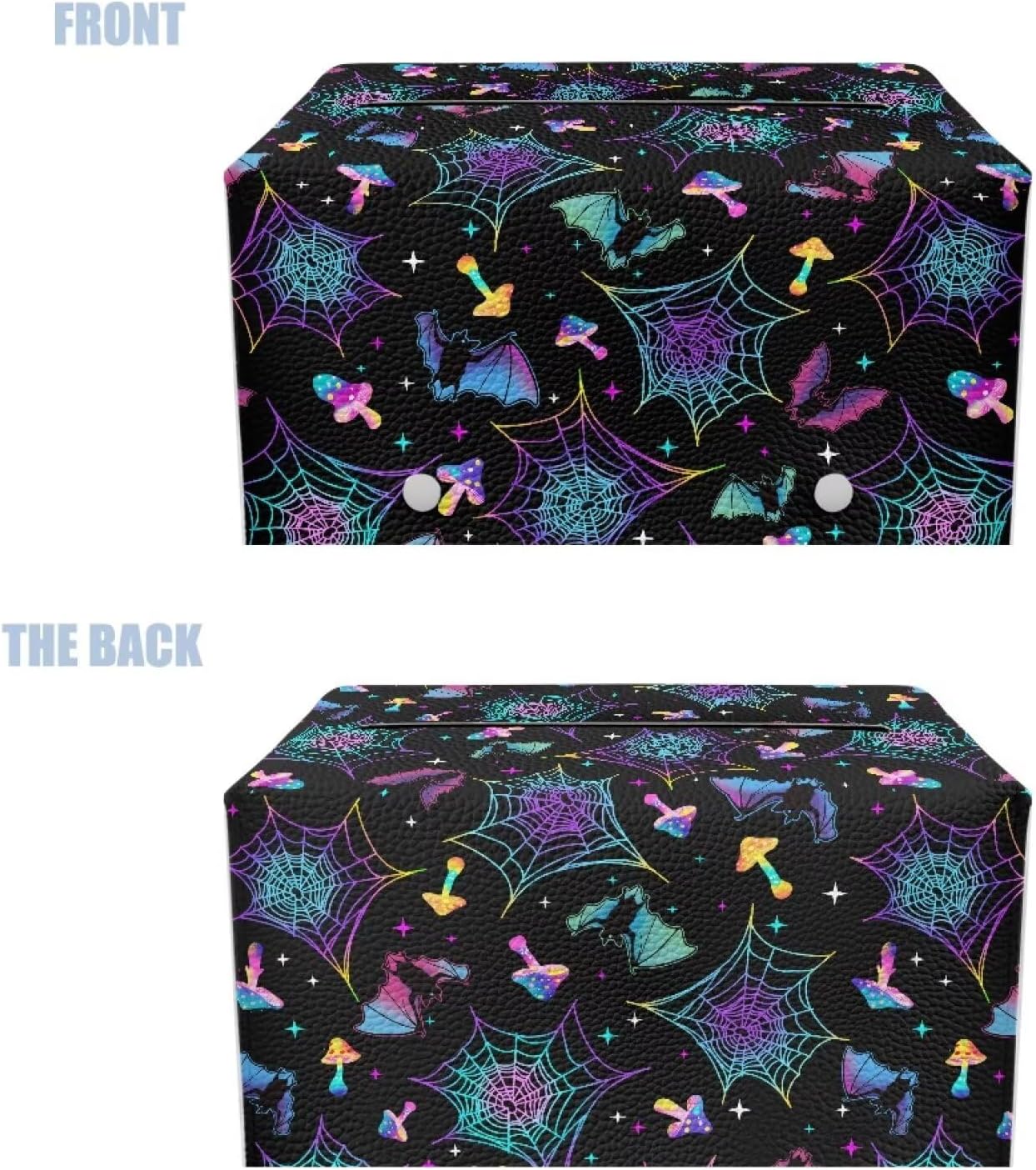 Halloween Bat Tissue Box Cover Rectangular Waterproof Tissue Box Case Organizer with Spider Web Print 9.7"x5.2"x5.12" PU Leather Napkin Dispenser Halloween Decor